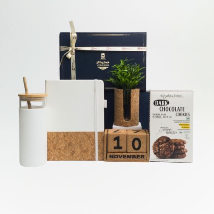 Ultimate Employee Welcome Gift Hamper: Cork Notebook, Dark Chocolate Cookies, and More
