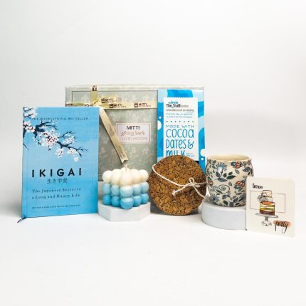 Mitti Good Gifts Wellness Gift Hamper - Ikigai Book, Bubble Candle, Kulhad, Cocoa Dates & Milk Chocolate by The Whole Truth, Cork Coaster, and Gift Card